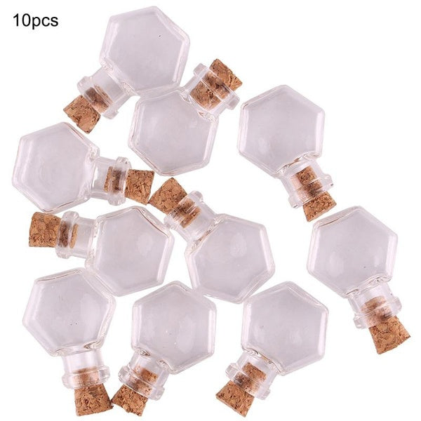 10 pieces-set Mini Transparent hexagon Glass Bottle Jars Vials Wishing Bottle Cute Art Bottles with Corks Stopper for Art DIY Crafts Gift