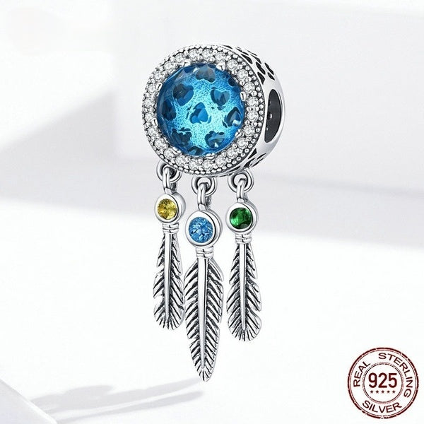 925 Sterling Silver Tassel Dream Catcher Plume En Verre Balancent Perles Charme Fit Original 925 Femmes Bracelet