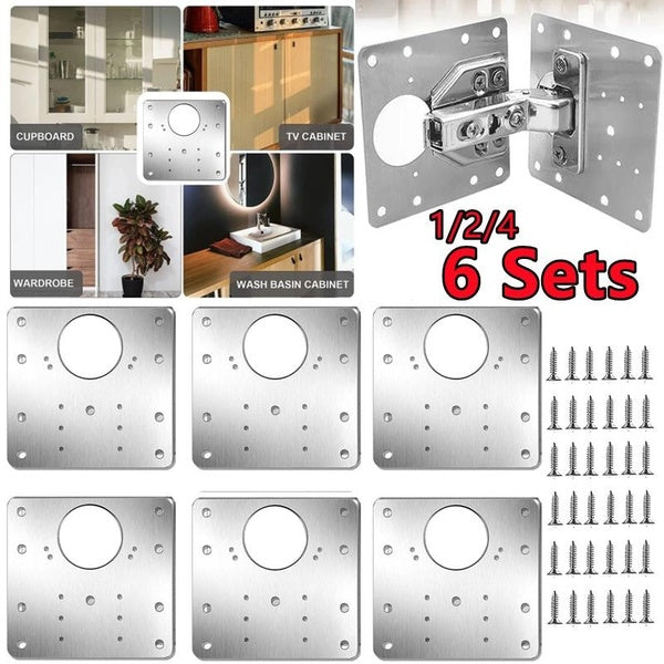 1-2-4-6 Sets Hinge Repair Plate Cabinet Furniture Drawer Table Repair Mount Tool Hardware Stainless Steel Hinge Fixing Plate(Size:90mm X 90mm)