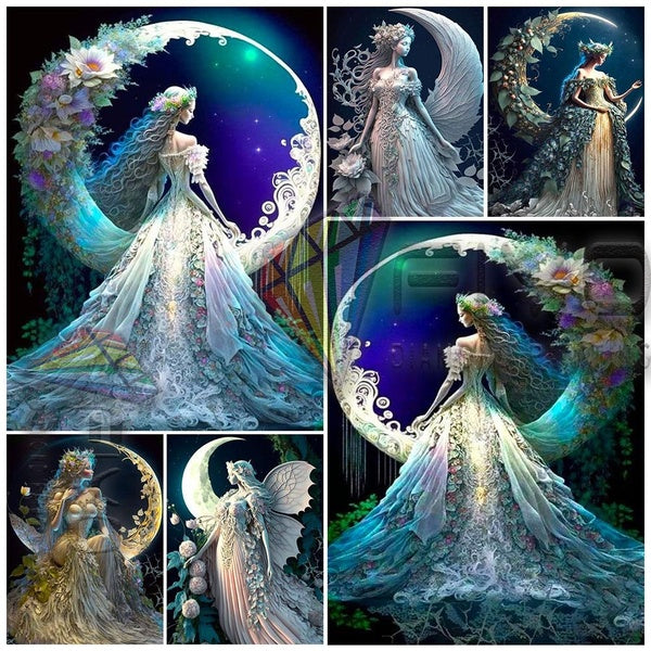 FIYO Moon Beauty Diamond Painting Kits For Adults DIY 5D Diamond Mosaic Diamond Painting Home and Kitchen Fashion Canvas Pictures Wall Decoration Gif