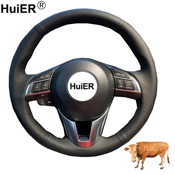 Hand Sewing Car Steering Wheel Cover Cow Leather For Mazda 3 Axela Mazda 6 Atenza Mazda 2 CX-3 CX-5 Scion iA 2016