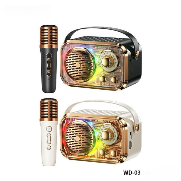 WD-03 Blutooth Speaker,Karaoke Machine for Kids, Mini Portable Bluetooth 5.3 Karaoke Speaker with with 7 Colors RGB Light,1 Wireless Microphone for K