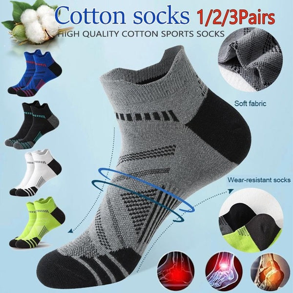 Cotton Athletic Socks for Men - Breathable, Non-Slip, Shock-Absorbing, Sweat-Wicking, Knit Fabric, Geometric Pattern - Machine Washable