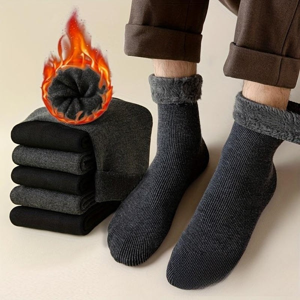1-2-3Pairs Pair Of Men's Thickened Thermal Crew Socks, Thermal Socks Solid Color Plush Warm Thickening Socks Autumn Winter Soft and Comfortable Warm