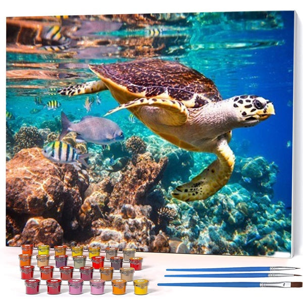 Sea Turtle FIYO Diy Oil Paint by Numbers Kits for Adults and Kids Beginner on Canvas Fashion Oil Painting Wall Art for Gift( No Frame )