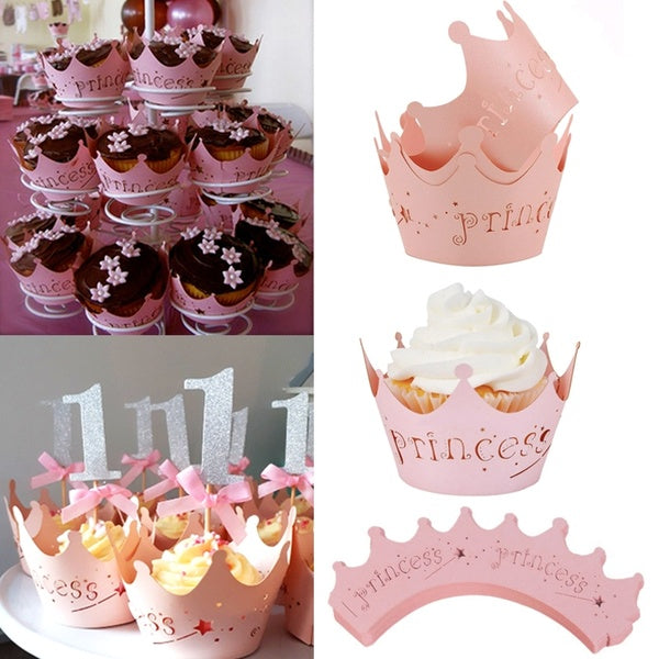 Pack of 20 Pink Princess Paper Laser Cut Cupcake Wrapper Muffin Holder for Baby Shower Girl 1st Birthday Party