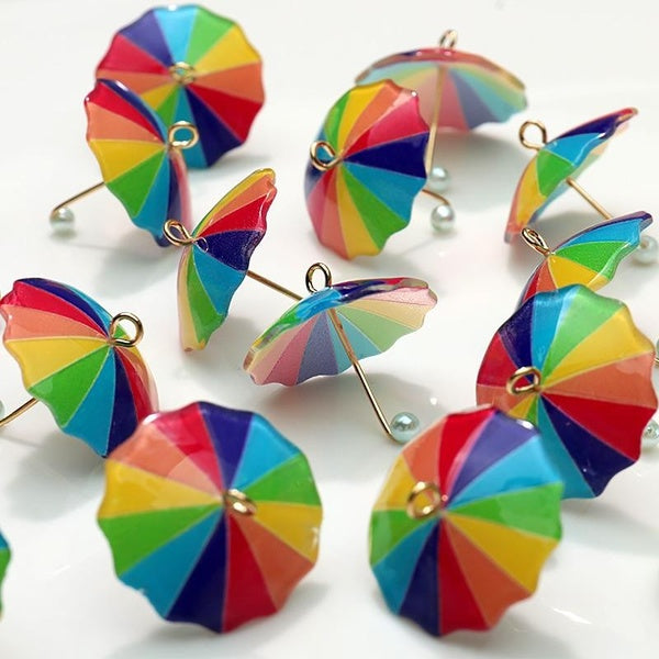 10pcs 22mm Rainbow Pearl Umbrella Charms 3D Acrylic Umbrella Pendant for DIY Jewelry Making Keychain Crafts Findings