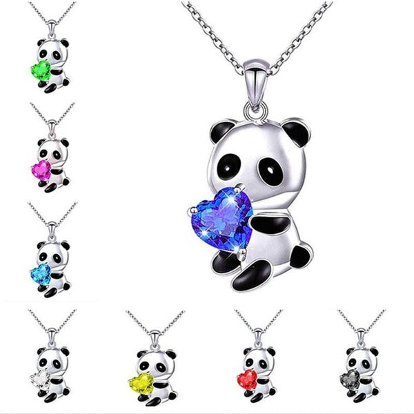 Nouveau Panda Ours Collier Coeur Forme Ronde Zircon Collier Enfant Pour Femmes Chaîne Collier Charme Collier Cadeau Sautoirs