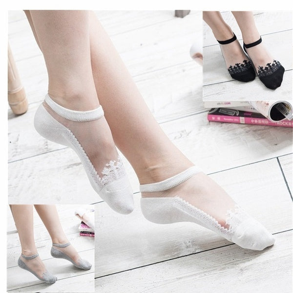 Women's Summer Thin Invisible Socks Ship Socks Transparent Crystal Glass Stockings