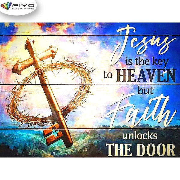 FIYO Cross Key Diamond Painting Kits For Adults DIY Christianity 5D Diamond Mosaic Diamond Painting Home and Kitchen Fashion Canvas Pictures Wall Dec