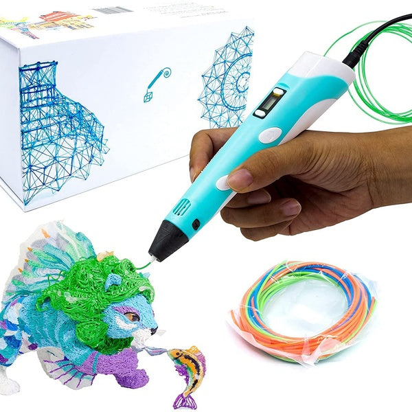 3D Printing Pen with Display - Includes 3D Pen, 3 Starter Colors of PLA Filament, Stencil Book + Project Guide, and USB Charger