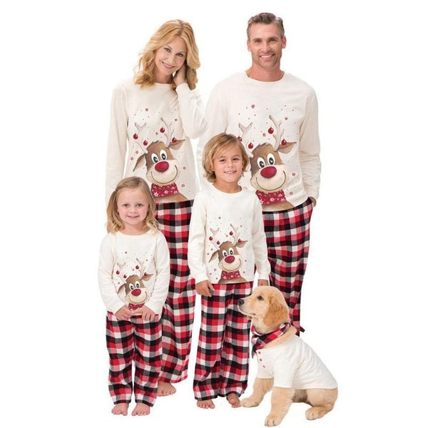Elk Print Family Christmas Pajamas Matching Sets Xmas Matching Pjs for Adults Kids Holiday Home Xmas Family Sleepwear Set