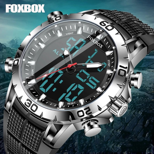 LIGE Marque FOXBOX Hommes Montres Sport Numérique Double Affichage Quartz Analogique Montre Homme Militaire Étanche Réveil Montre Homme
