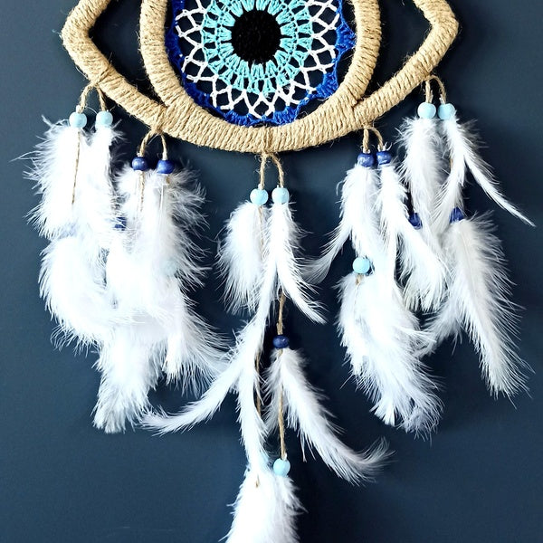 Eye Pattern Evil Eye Bead Motif Bird Feather Handmade Wall Decor