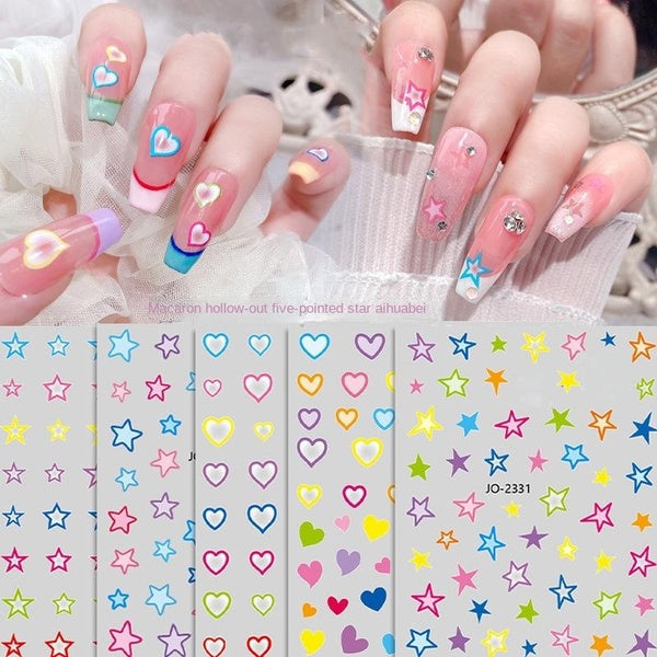 1pc Cartoon Colorful Love Heart Star Nail Art Stickers Women's Nail Accessories