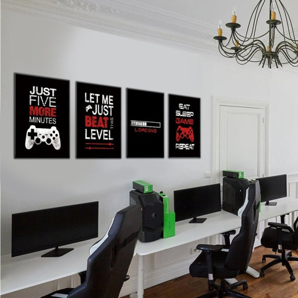 4 Panel Spray Painting Video Game Inspired Quotes Poster Canvas Black White Red Font Gaming room Wall Decor Boy's Room Wall Art Boyfriend Gift Withou