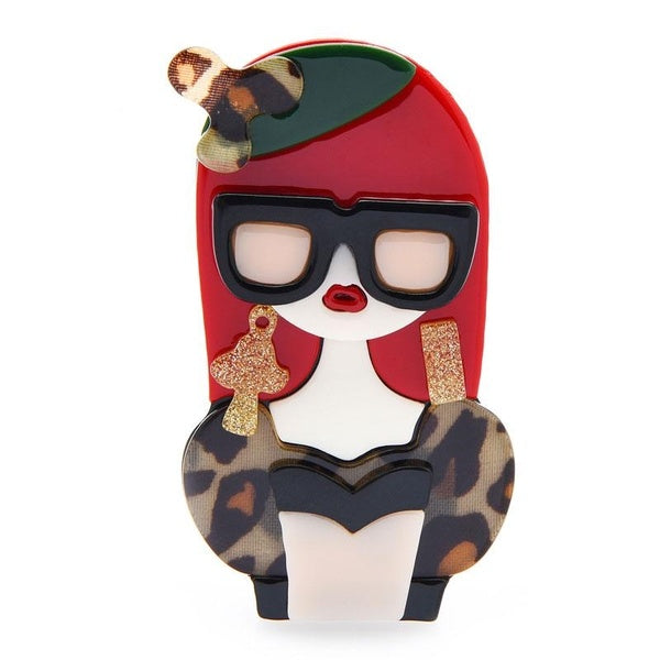 Acrylique Moderne Fille Figure Broches Pour Femmes Designer Porter De Grandes Boucles D'oreilles Lunettes Lady Party Bureau Broche Broches