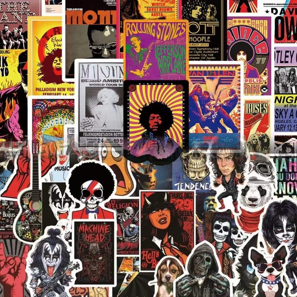 10-50-100pcs Rock Band Stickers Rock Roll Punk Vintage Stickers graffiti Stickers for DIY Luggage Laptop Skateboard Motorcycle Bicycle Stickers