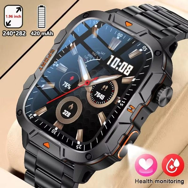 LIGE New 1.96" HD Screen Smart Watch Men With LED UV Flashlight 420mAh Large Battery Men's Watches Health Monitor Men Smartwatch