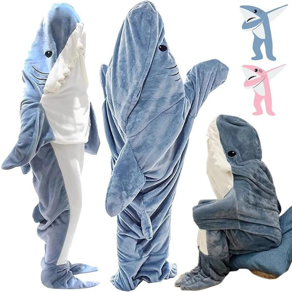 1pc Wearable Shark Blanket Onesie, Super Soft Cozy Flannel Hoodie Blanket cute funny Cartoon Animals sleepwear oversize casual Plush pajamas Outdoor