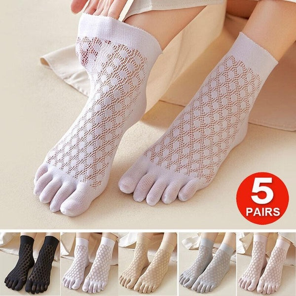Women Five Finger Toe Socks Casual Mesh Thin Socks Set