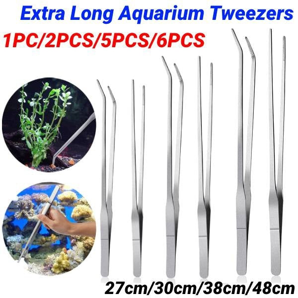 1pc-2pcs-5pcs-6pcs Stainless Steel Extra Long Aquarium Straight Curved Tweezers Plant Shrimp Reef Tank Tweezer Aquatic Plants Forceps Clip 27cm-30cm-