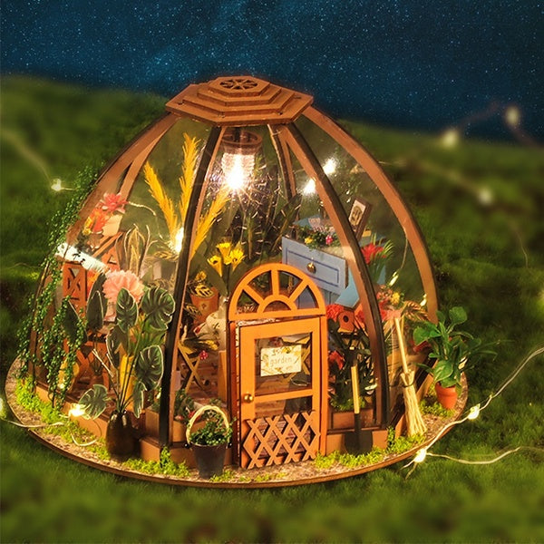3D Miniature Garden Plants Furniture Kit Dollhouse Wooden Crafts Puzzle Model DIY Dolls House Granddaughter Gift with Led Light