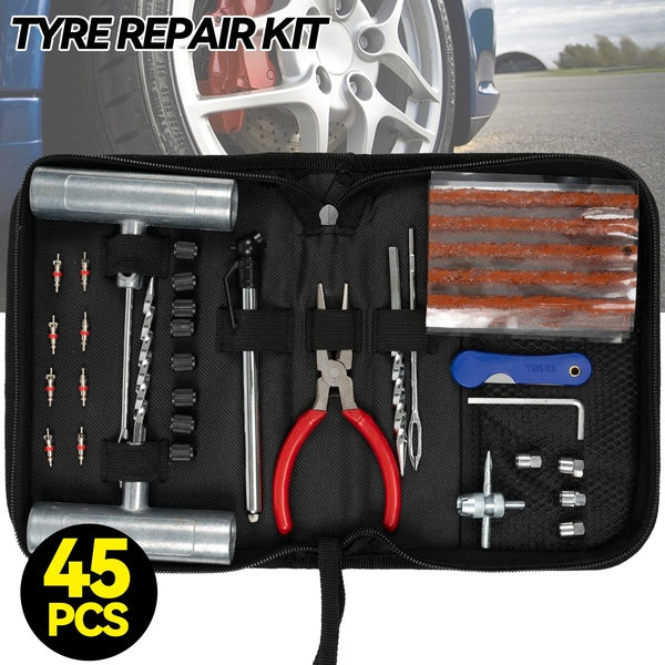 45PCS Car Tire Repair Tools Kit with Rubber Strips Tubeless Tyre Puncture Studding Plug Set For SUV Truck Motorcycle Emergency