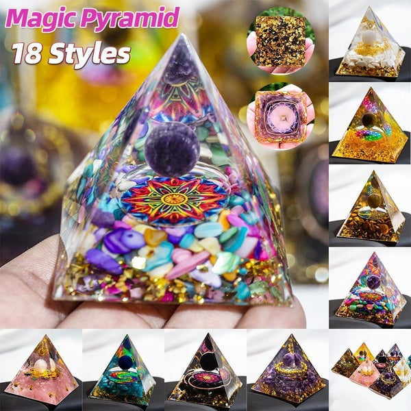 18 Styles Magic Pyramid Art Amethyst Orgonite Crystal Sphere With Blue Quartz Natural Cristal Stone Energy Healing Reiki Meditation Tool Home Decor I