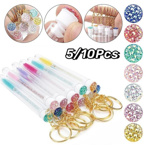 Brosse à cils tubulaire avec porte-clés doré, baguette de Mascara à paillettes pour Extension de cils, Micro peigne transparent, outil de maquillage,