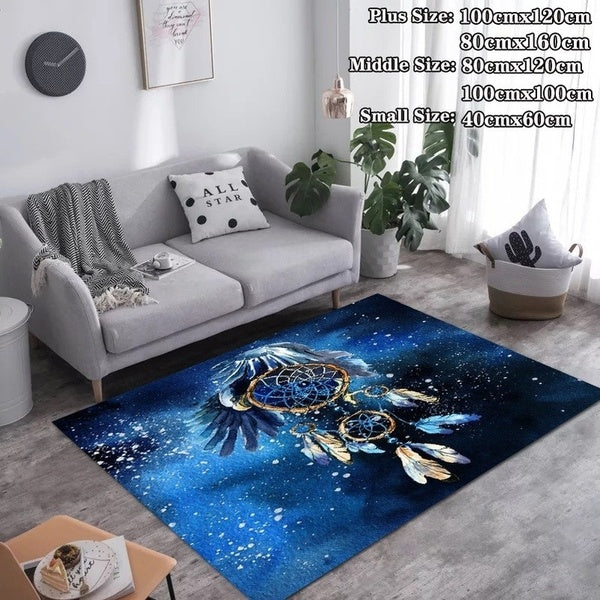 3D Printing Dream Catcher Large Carpets Soft Blue Area Rug Anti-slip Rectangle Floor Mat Home Decor Size:40*60cm-80*120cm-100*100cm-80*160cm-100*120c