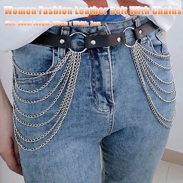 1 Pc New Layered Leather Belt with Chains Waist Goth Strap Adjustable Festival Girls Accessories Matron Inn