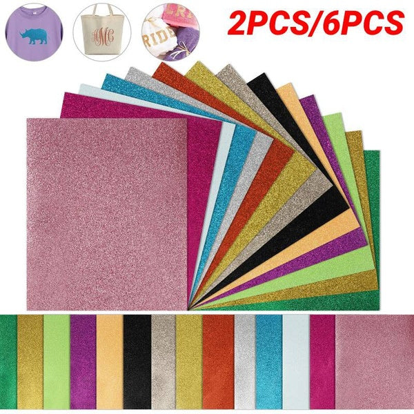 2PCS-6PCS Glitter Heat Transfer Vinyl Sheets HTV - Iron on Vinyl for T-Shirt, HTV Glitter Bundle of Heat Press Vinyl, Easy to Cut & Press