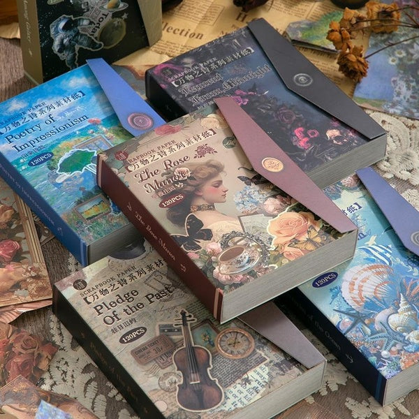 120Pcs Poetry of All Things Series Scrapbooking Paper Material Perfect for Collage Journaling Diy Craft Handmade Supplies