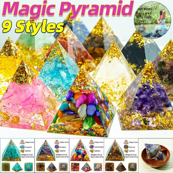 9 Styles Magic Energy Pyramid Art Pyramid Reiki Natural Amethyst Crystal Sphere Constellation Chakra Resin Quartz Cristal Stone Energy Healing Yoga M