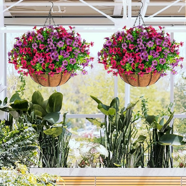 1 set UV Resistant Artificial Hanging Plants with Faux Silk Daisy and Eucalyptus for Outdoor and Indoor Decoration