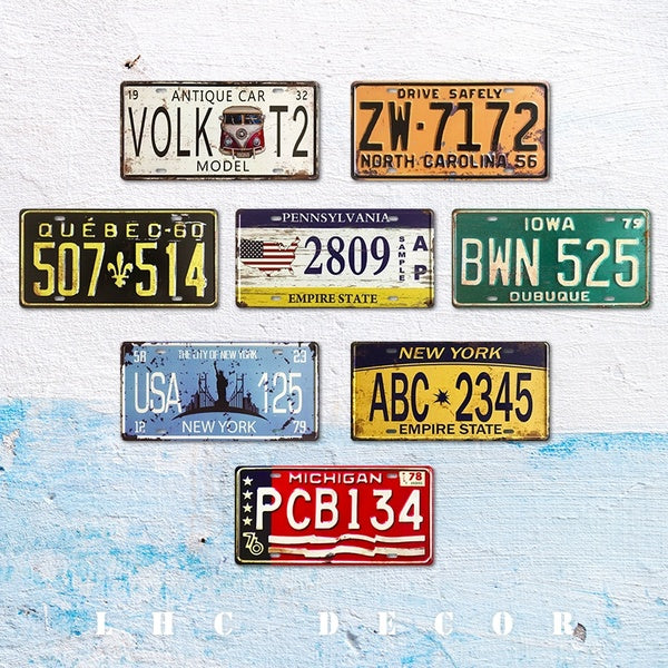 Retro Car Number Metal Tin Sign Wall Sticker License Plate Sign Garage Bar Cafe Home Decor