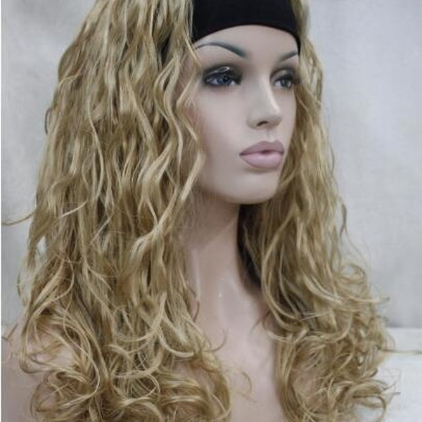 New charming healthy fashion golden blonde wavy Curly 3-4 wig with headband synthetic women's half wig
