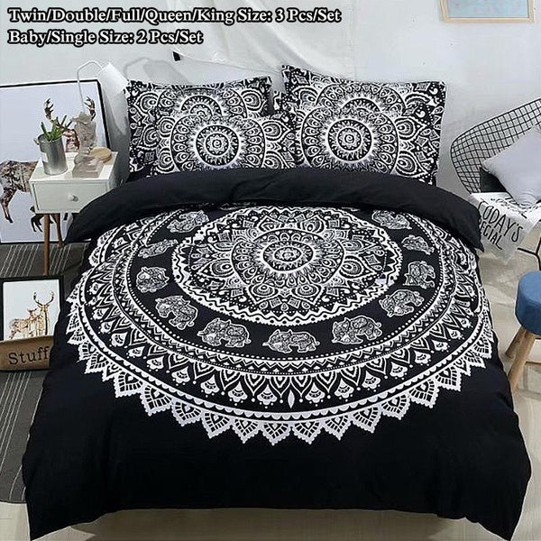 Bohemian Style 2-3Pcs Bedding Sets 3d Bedclothes Black Mandala Duvet Cover Set Baby Single Twin Double Full Queen King Size Bed Set