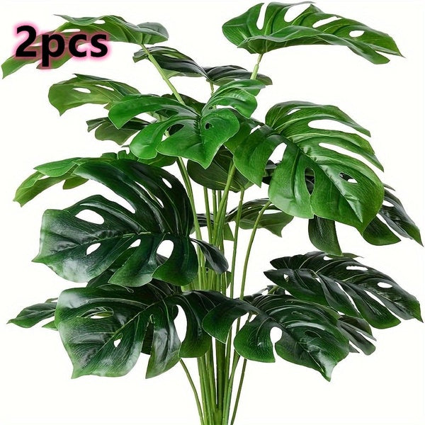 2pcs Artificial Palm Tree Leaves Plant Greenery Fake Tropical Plants Artificial Monstera Tree Faux Palm Fronds Plant Suitable For Living Room Bedroom