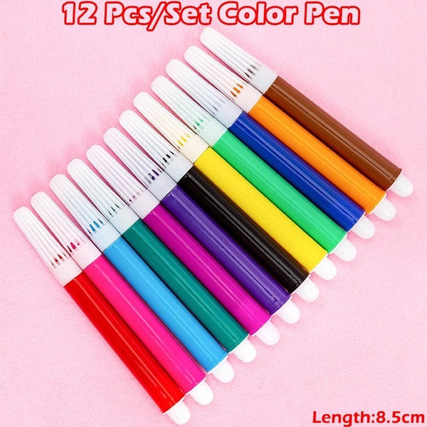 12 Pcs-Set Color Pen Children's Kindergarten Coloring Painting Watercolor Pens Color Brushes Graffiti Drawing Stationery