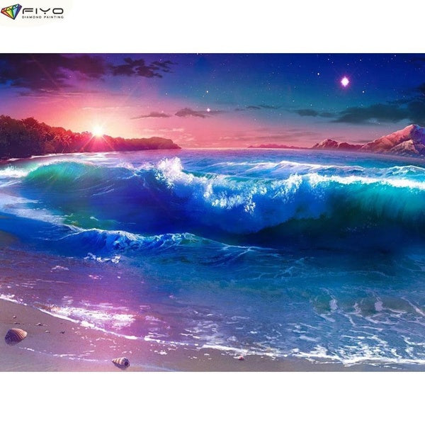 Vue sur la plage DIY 5D Diamond Painting Full Drill with Number Kits Maison et Cuisine Mode Point De Croix Broderie Peintures Toile Photos Décoration