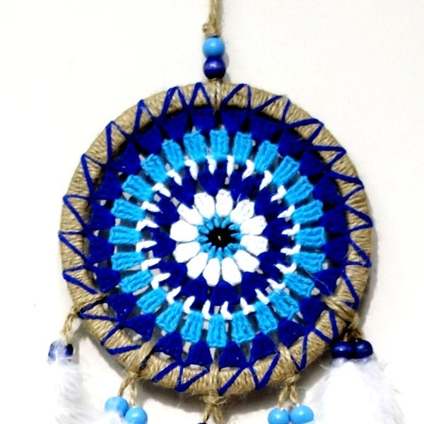 Evil Eye Bead Patterned Handmade Bird Feather Dreamcatcher Wall Decor