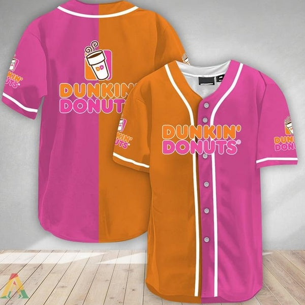 Orange And Pink Split Dunkin Donuts Baseball Jersey