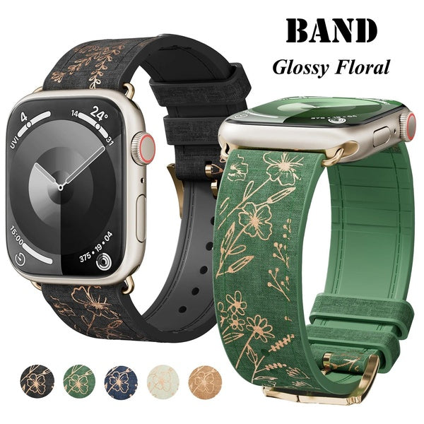 Bracelet en cuir + silicone pour montre intelligente Ultra 2-Ultra 45 mm 44 mm 40 mm 49 mm 41 mm 38 mm Accessoires Bracelet floral brillant Smartwatc