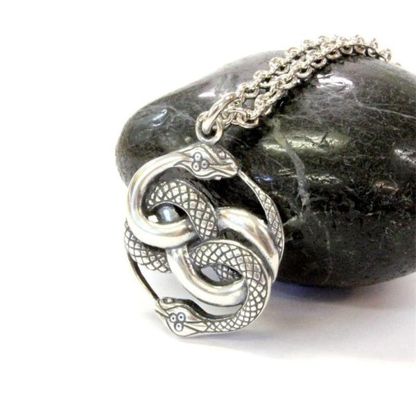Auryn Double Ouroboros serpent pendentif collier 925 en argent Sterling charme chaîne colliers pour femmes Punk fête bijoux de mode