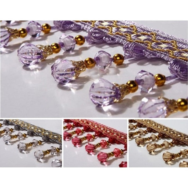 13 Colors 1m Tassel Fringe Trim Pumpkin Crystal Beaded lace Ribbon Sewing Curtain Accessories DIY