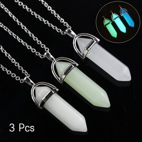 3Pcs Natural Crystal Fluorescent Hexagonal Prism Pendant Necklace Glow-in-the-Dark Accessories Matron Inn