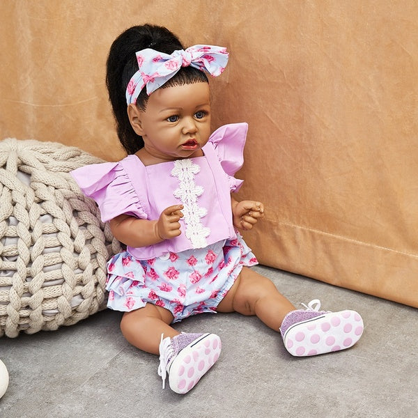 58cm 22 Inches Handmade Black African American Reborn Baby Dolls Kid's Toys Birthday Gift Bebê Reborn Bonecas Christmas Gift