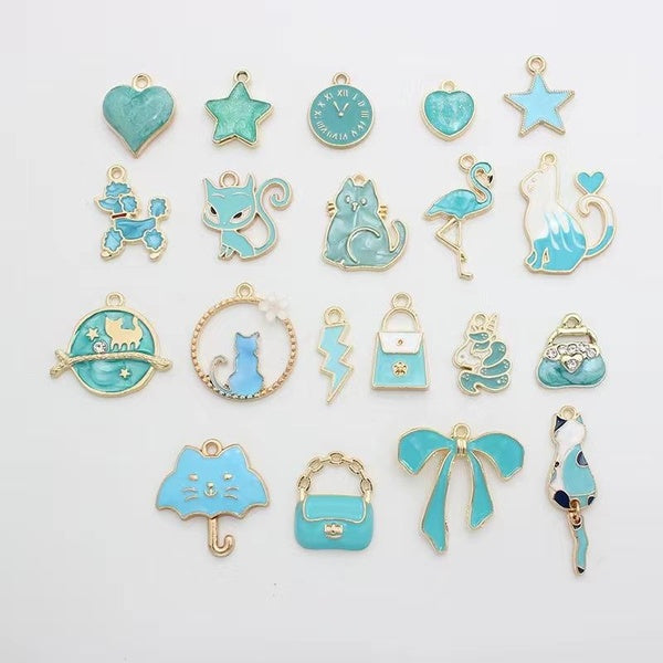 20PCS Light blue Enamel Pendant for Women Charms Bracelet Necklace KeyChain Drop Oil Pendants Multistyle Jewelry Accessory Make